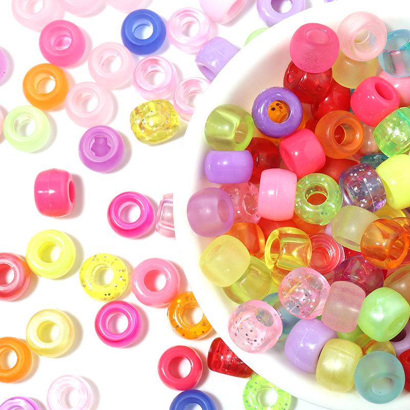 "100 Pcs Large Hole Transparent Frosted Barrel Beads - Colored Onion Powder Plastic Pony Beads for Dreadlocks and Wigs"