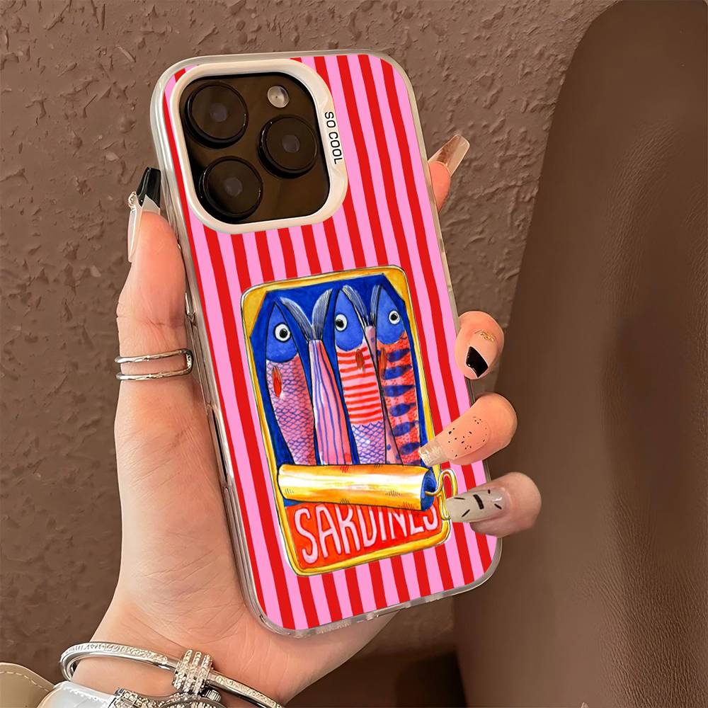 Sardines Fish Art Color Phone Case For IPhone 17 16 15 14 13 12 11 Pro Max Plus Pro Shell