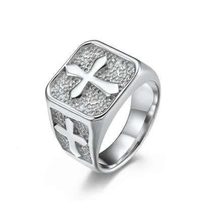 Retro Edelstahl Kreuzring Europäischer & Amerikanischer Einzigartiger Titanstahl Hand Schmuck für Männer