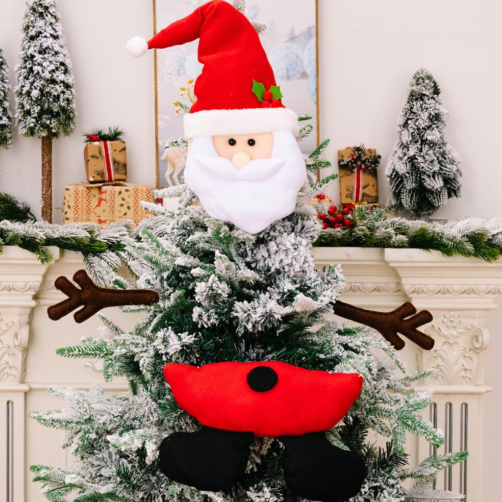 Tree Christmas Unique Topper Decor Featuring Santa Snowman And Reindeer Figurines Plush