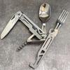 Portable Multifunctional Stainless Steel Folding Cutlery Set with Fork, Spoon, Knife, & Bottle Opener