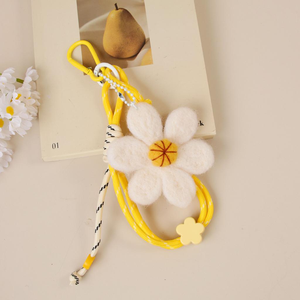 Handmade Nepalese wool felt cute fringed smiley face sun flower daisy women's bag pendant car hanging keychain