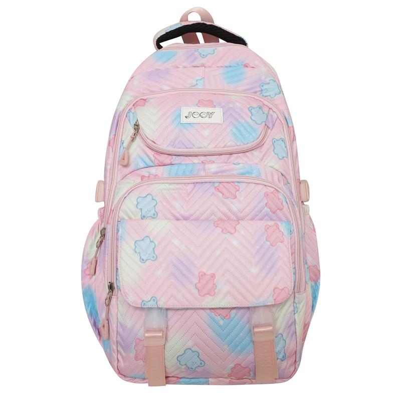 

Студенческий школьный рюкзак с мультяшным принтом в стиле колледжа, женский рюкзак большой емкости розовый