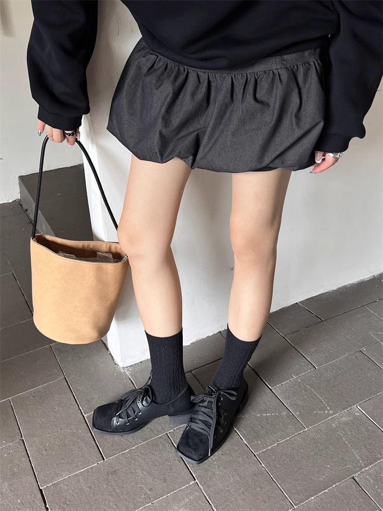 Autumn Retro Lace-Up Chunky Heel Square Toe Leather Shoes for Women