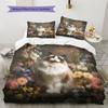 Ragdoll Cat and Fresh Flowers Pattern Bedding Home Decoration Birthday Gift (1 * Duvet Cover + 2 * Pillowcase, Without Core)