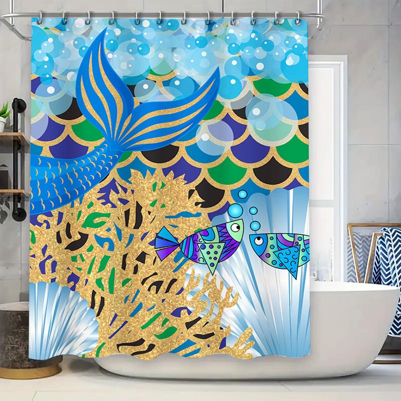 

Colorful Leaves Shower Curtain Bath Decor, Modern Style Printed Curtains for Home Decoration in Yellow with White Leaves Pattern 90x180cm