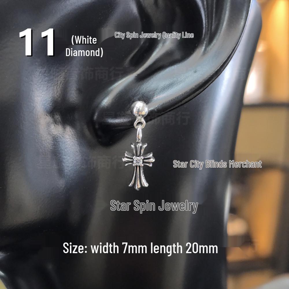 Cercei atârnători New Cross G-Dragon cu diamante colorate pentru bărbați și femei, Cupru alb, Argint thailandez, Ac din argint s925