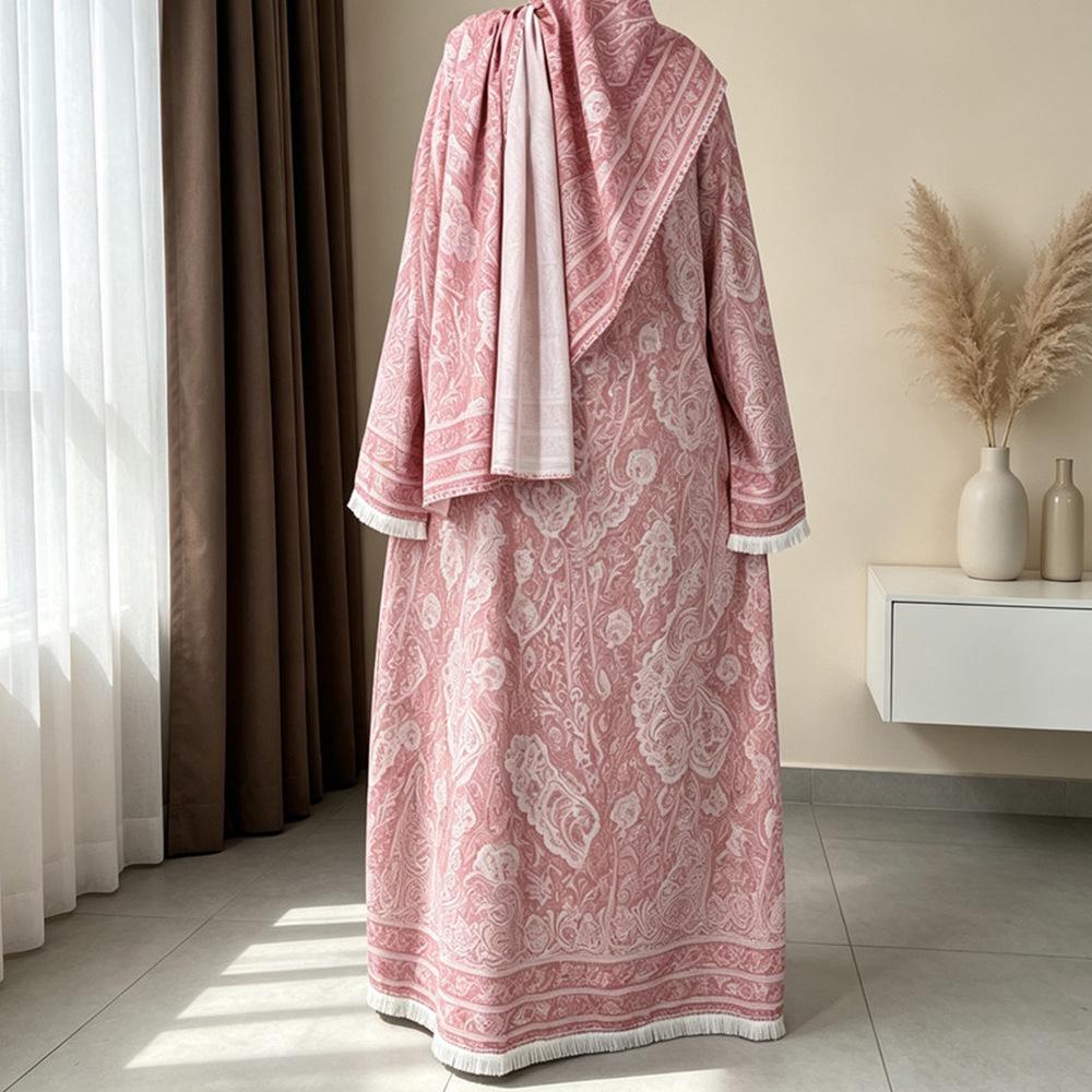 New Fashion Stretch Printed Cardigan Robe with Headscarf