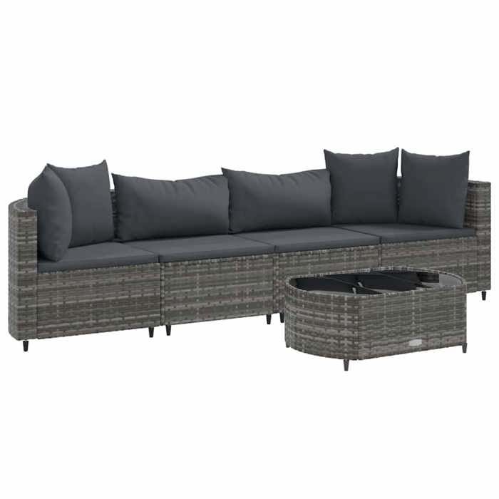 VidaXL Salon de jardin 5 pcs avec coussins gris résine tressée, ensemble de canapés d'extérieur, canapé d'angle de jardin, 3308370