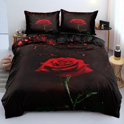 Rose Duvet Cover Sets Lightweight Comforter Cover for Boys Girls Children Teens Bedroom Decor Queen King Size with 2 Pillow Case