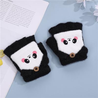 Children's Gloves Winter Boys' Warm Half-finger Flip-up Baby Small Gloves Plus Velvet and Thickening Girls' Anti-freeze Fingerless Writing