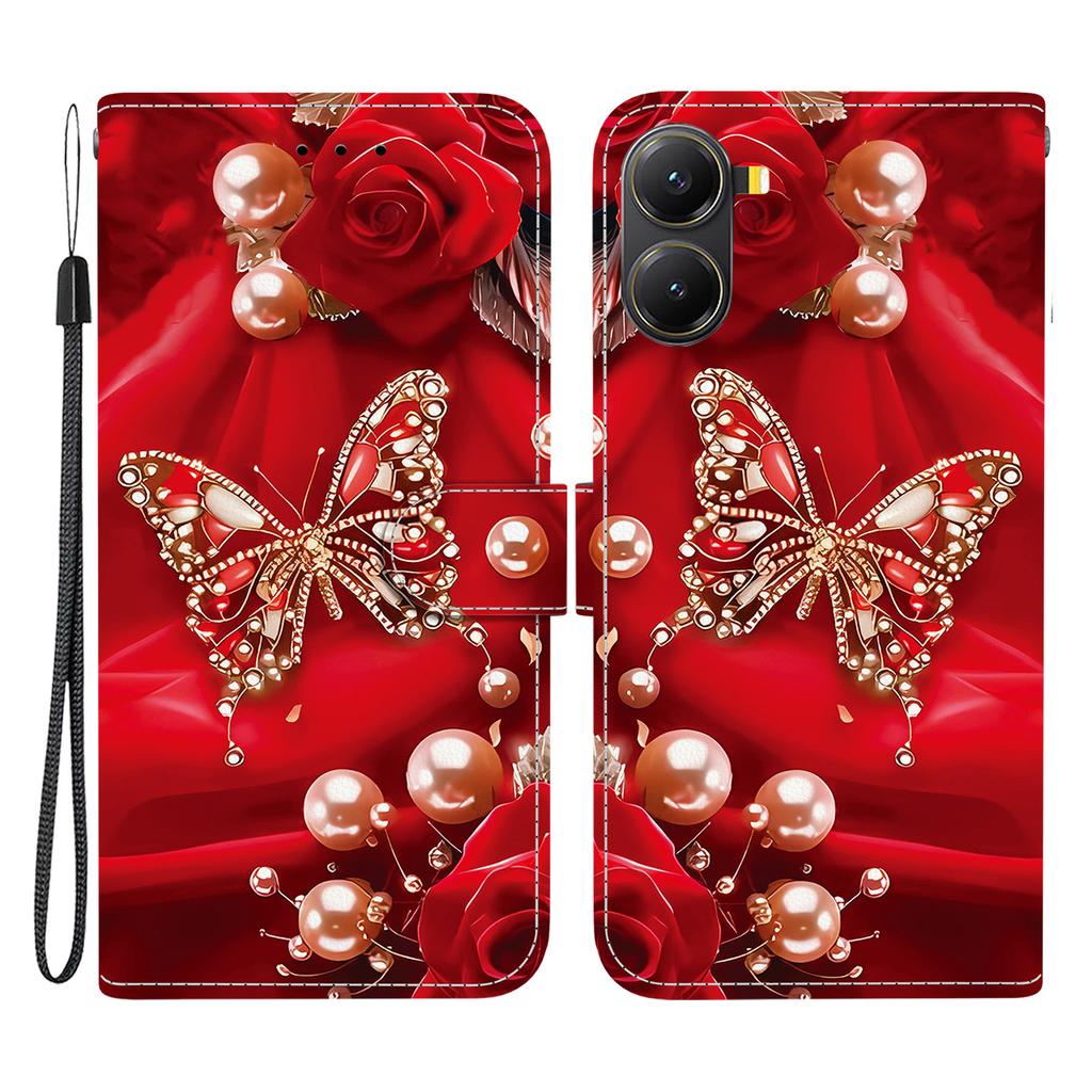 For Xiaomi Redmi Turbo 4 5G/Poco X7 Pro 5G Leather Case Stand Wallet Pattern Printing Phone Cover with Wrist Strap