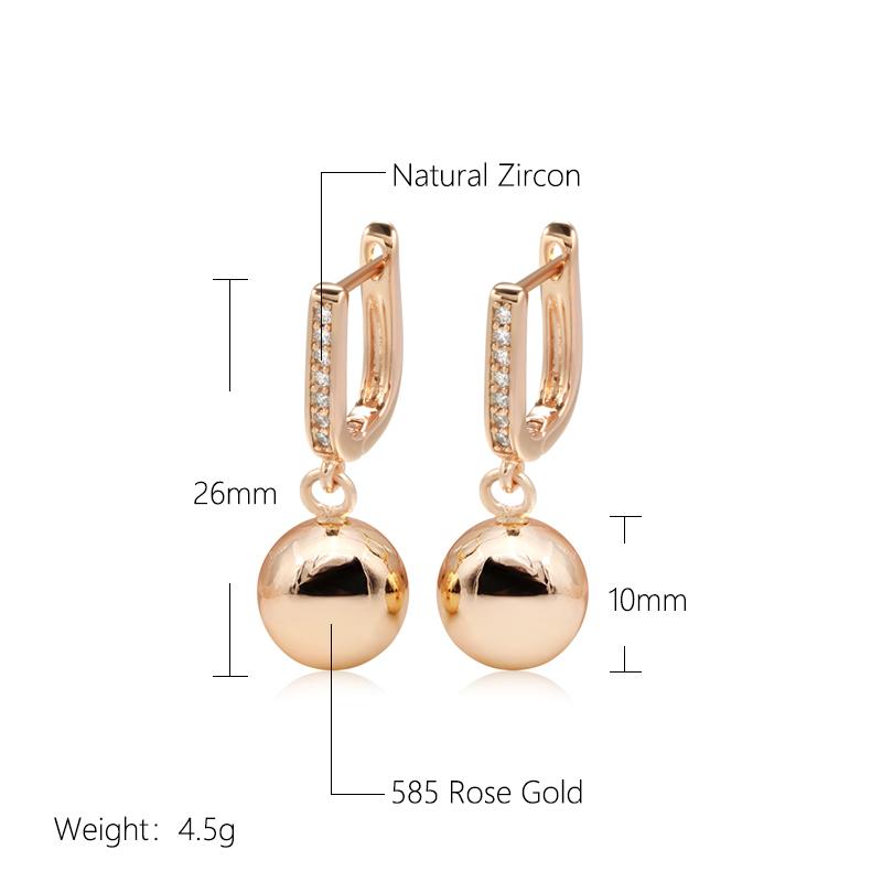 New  Rose Gold Long Earrings For Women Unique Simple Glossy Ball Natural Zircon Dangle Earrings Fine Wedding Jewelry