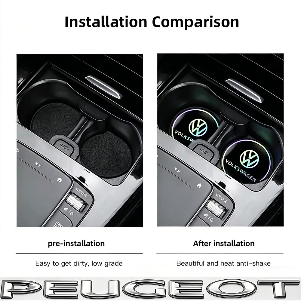2Pcs Car Emblem Water Cup Pad Color Insulated Coasters Mat For VW Golf Tiguan T-Roc Polo Passat ID.4 T-Cross ID.3 Taigo ID.7 MK7 RJ4