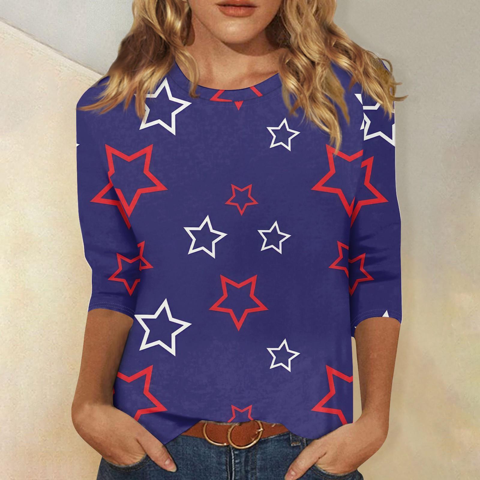 

Женская мода повседневная футболка с круглым вырезом и рукавом 3/4 свободная женская футболка M