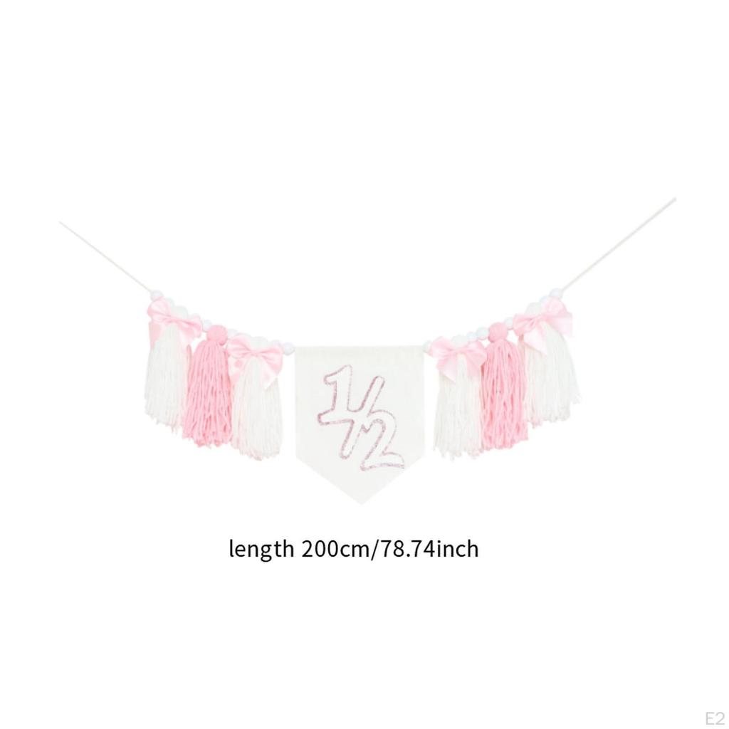 Pink 1/2 Birthday High Chair Banner Tassel Wood Bead Highchair Garland Photo Backdrop for Nursery