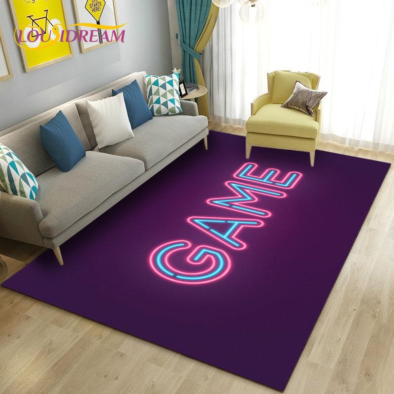 3D kreslený herní koberec s motivem Game Over, Velký koberec do obývacího pokoje, ložnice, k pohovce, Rohožka, Dekorace, Dětská protiskluzová podlahová podložka na hraní