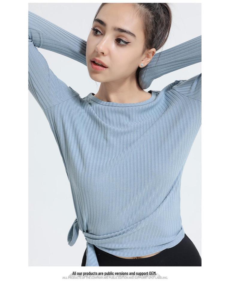 New Autumn/Winter Quick-Dry Slimming Long Sleeve Pilates Yoga Top – Versatile and Flattering Round Neck Sportswear