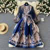 Nuovo vestito da festa con stampa floreale Paisley autunnale Boho da donna con scollo a V, maniche a lanterna, tasche con lacci, un pezzo lungo, vestido
