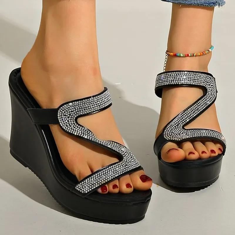 Fashion Shoes for Women 2025 Summer Open Toe Women's Slippers Hot Sale Crystal Platform Wedge Sandals Fashion High Quality Dress Slipper
