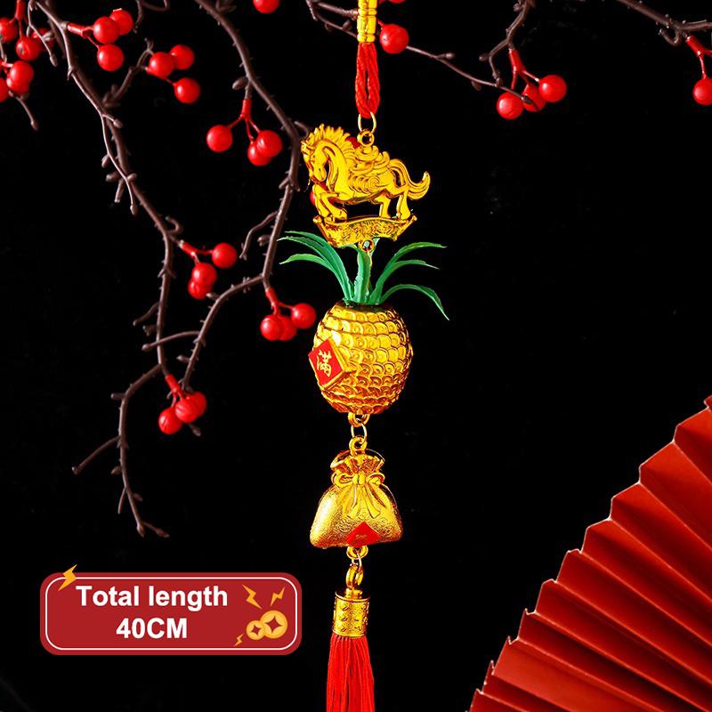 2026 Year Of The Horse Wall Hanging Car Ornament Chinese  Year Red Gold Pineapple Pendant Lucky Decoration Housewarming Gifts