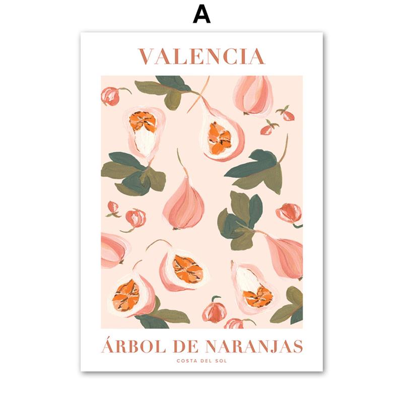 Valencia Orange Positano Lemon Flowers Leaves Wall Art Print CanvasNordic Poster Painting  Wall Pictures For Living Room Decor