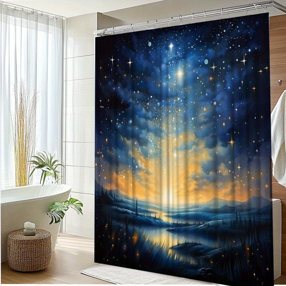 Starry Night Landscape Waterproof Mildew-Resistant Shower Curtain - Enchanting Design for a Tranquil Bathroom Décor Experience