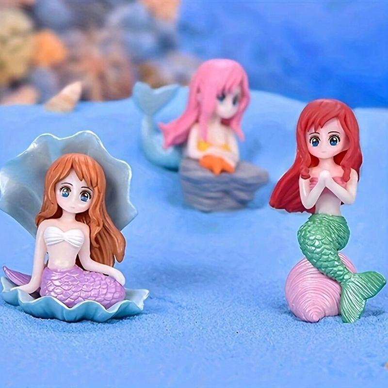4pcs/1set Little Mermaid Ornament Miniature Figurines Aquarium Decoration Plastic Fish Tank DIY Cake Decor Desk Craft Accessorie