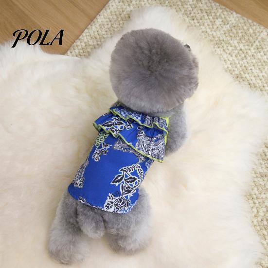 Breathable Dog Clothing Floral T-Shirt, Sleeveless Girl Shirt, Double-Layered Ruffle Double-layer Shirt Female Pet Outfit for Small Dogs Summer