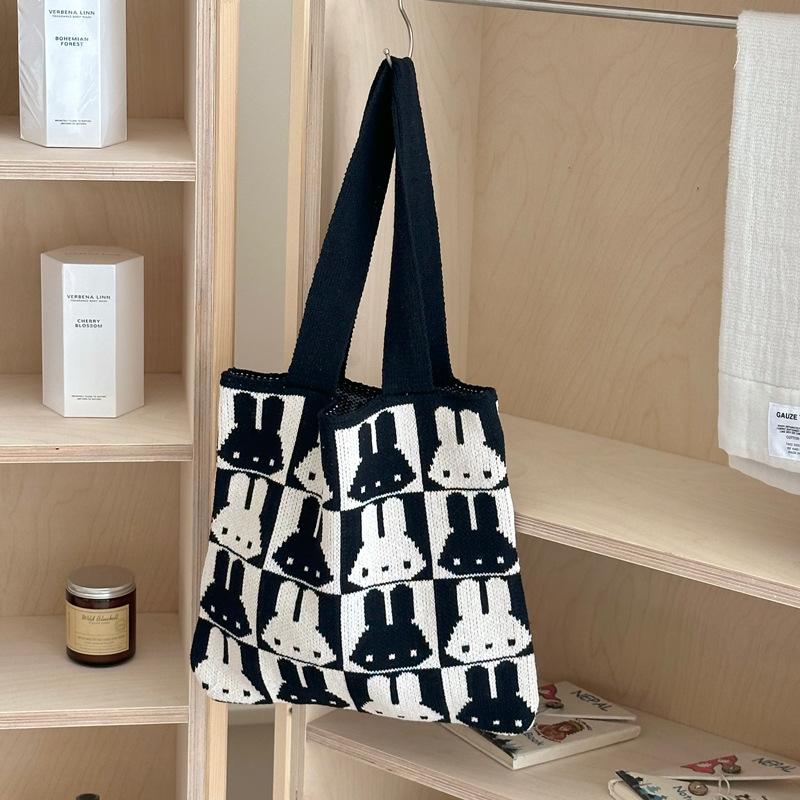 

Кролик мультфильм креативная портативная вязаная тканая сумка версия простая ленивая сумка для покупок 58*37*2