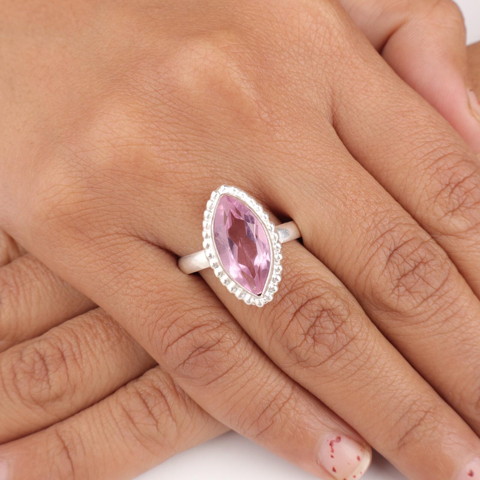 

Натуральный морганит драгоценный камень 925 стерлинговое серебро ювелирные изделия стильное кольцо подарок для мамы RR-25-3 9.75