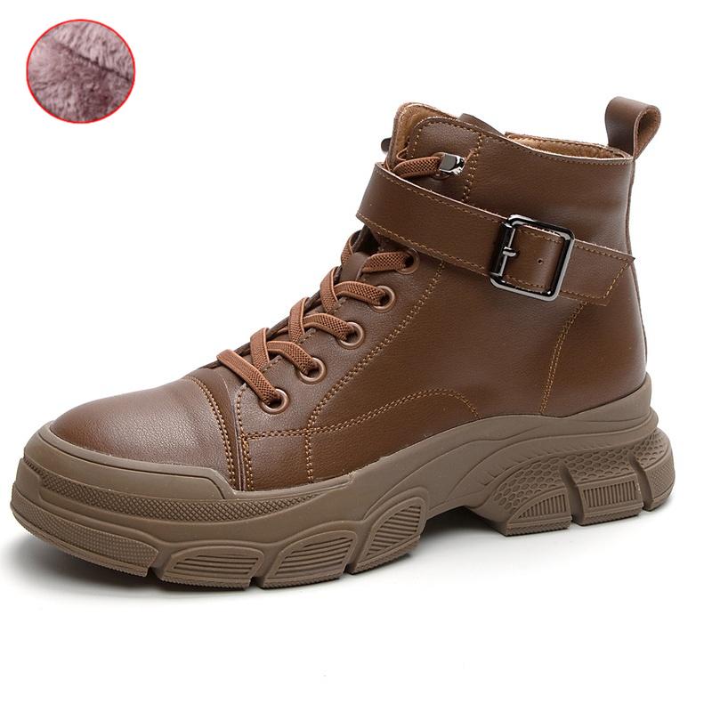 

Женские ботинки из натуральной кожи с круглым носком и пряжкой, осенне-зимняя однотонная универсальная женская обувь большого размера в стиле ретро 40