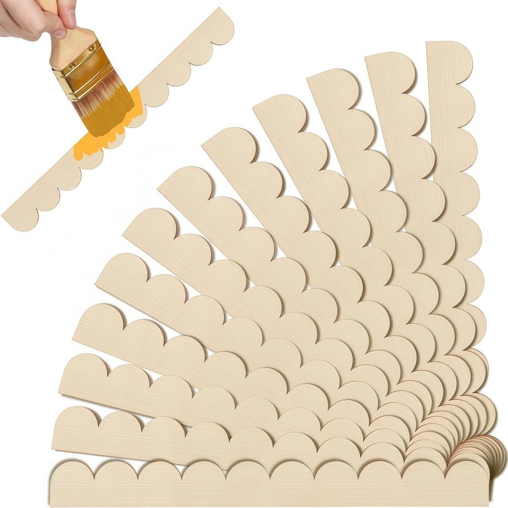 

6/12PCS Wood Border Trim Scalloped Unfinished Decorative Edge Wooden Strips Moulding For Diy Crafts Wall Cabinet Home Decoration 6pcs