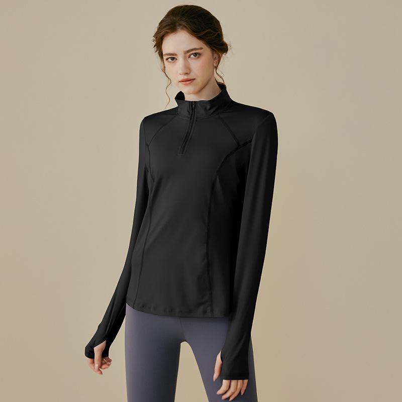 

Женский облегающий спортивный топ на молнии до середины: Куртка для йоги с длинным рукавом для бега и тренировок - Осень/Зима XL (for 125-140 lbs)