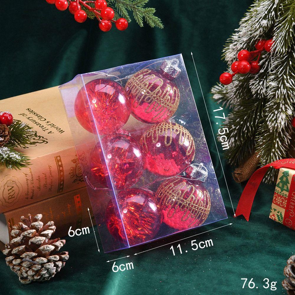 6Pcs New 6cm Ball Set Golden border Plastic Christmas Ball Pendant grid painted Hanging Xmas Tree Decor