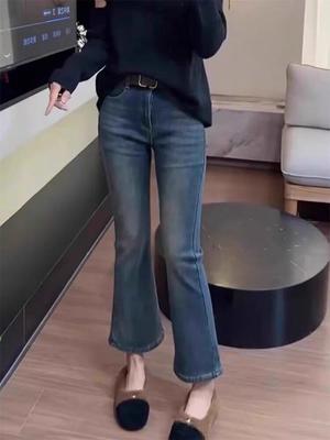 Plus Size High Waist Bell Bottom Stretch Jeans for Women - Retro, Slimming, Versatile, Spring/Autumn 2025 Collection.