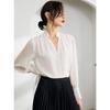 Petite Women's French-Style V-Neck Ruffle Blouse - White Mulberry Silk Long Sleeve