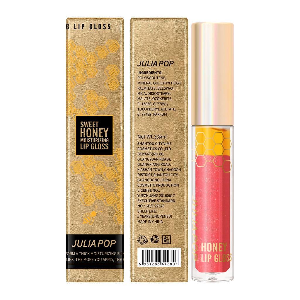 Vrstvená medová glazura na rty vyživující hydratační jemné třpytky perleťový lesk na rty medová rtěnka