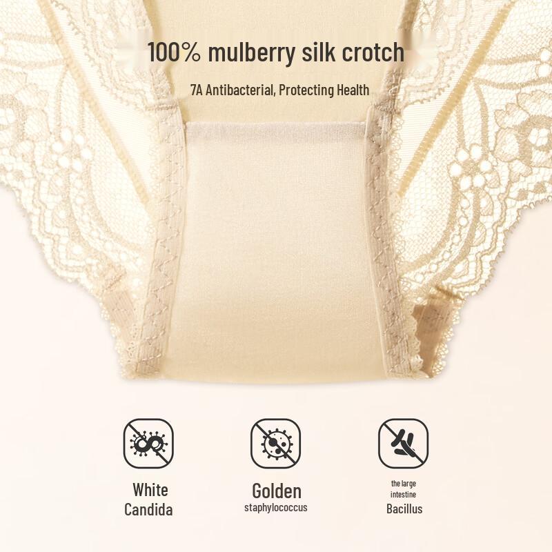 Women's Mulberry Silk Breathable Lace Trim Briefs (2-Pack)