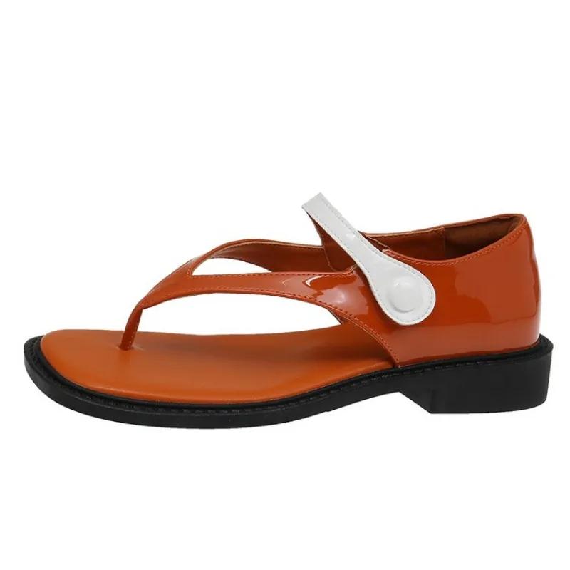 Fashion Sexy Thin Straps Flat Sandals Women 2025 Summer Footwear Chic Metal Square Toe Soft Leather Beach Tr Shoes for  Wholesale