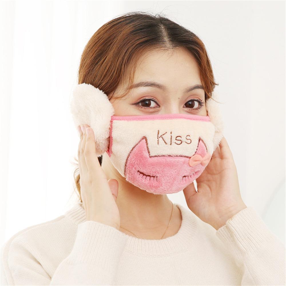 

Утолщенная плюшевая маска для рта, защита от холода, согревает уши, повседневная маска 2 в 1, наушники, женская, для девочек cat-rose red