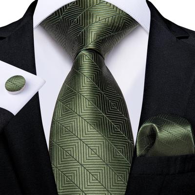 Herren-Krawatten, Seide, grün, gestreift, Einstecktuch, Manschettenknöpfe, Set, formelle Business-Krawatte