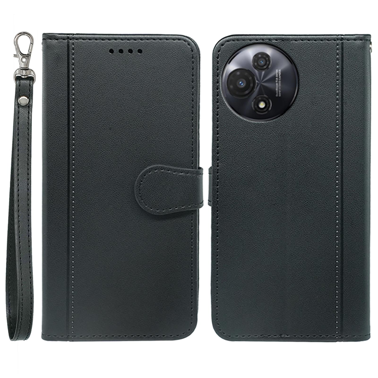 

For TCL 60R 5G Wallet Case Magnetic Snap Leather Phone Cover with Strap Black