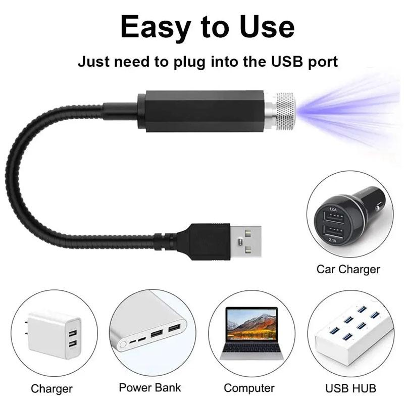 2Pcs Mini LED Car Roof Star Night Lights Interior Ambient Starry Sky Projector Light Auto Roof Room Ceiling USB Atmosphere Lamp