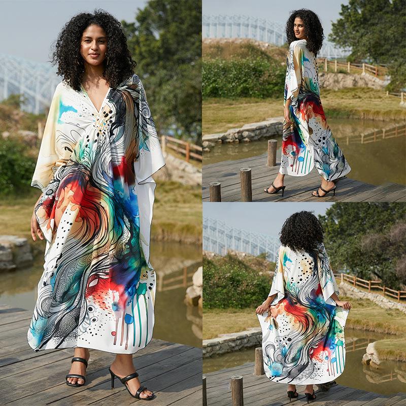 European & American Plus Size Printed Beach Cover-up Dress