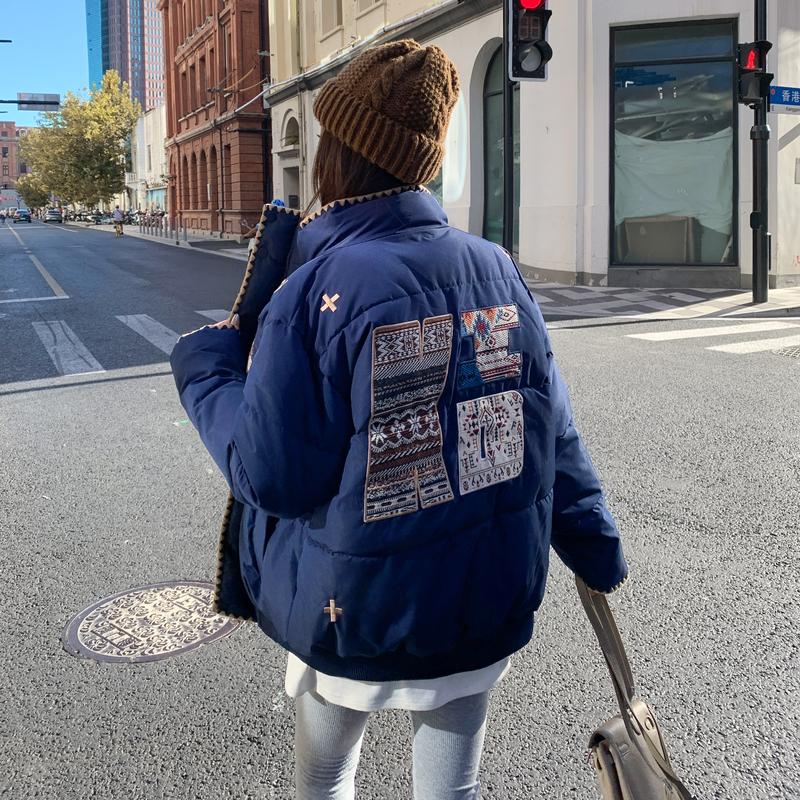 Embroidery Design Puffy Coat Women Winter Loose Cotton Jacket Warm Outwear Fashion
