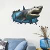3D Shark Breaking Wall Stickers Cartoon Fierce Shark Self-Adhesive Cool Wall Art for Boy's Room and Hallway Decor
