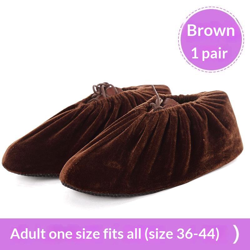 Thick Flannel Shoe Covers 1 Pair Portable Reusable Non-slip Overshoes for Travel Hotel Indoor Foot Protection