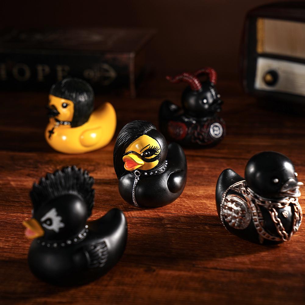 Gothic Satan Duck Statue Goth Punk Duck Sculpture Rock Duck Figurine Decor Collectible Figurines Satanic Duck Tabletop Ornaments