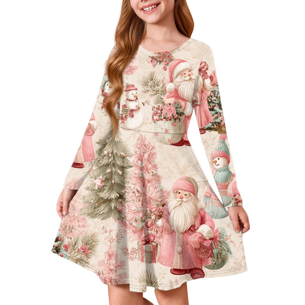 Girls' Princess Dress - Long Sleeve A-Line T-Shirt Dress Christmas Day